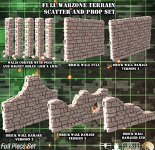 Load image into Gallery viewer, Warzone Terrain Set 2 | Brick Walls w/ holes for Magnets | Brick Wall Scatter Terrain | Battlefield Scatter Terrain | Bolt Action | 32m
