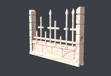 Load image into Gallery viewer, Graveyard Terrain Set 4 | Graveyard Fence Terrain w/ Holes for Magnets | Haunted | Spooky Spirit Terrain | Scary | Dungeons and Dragons
