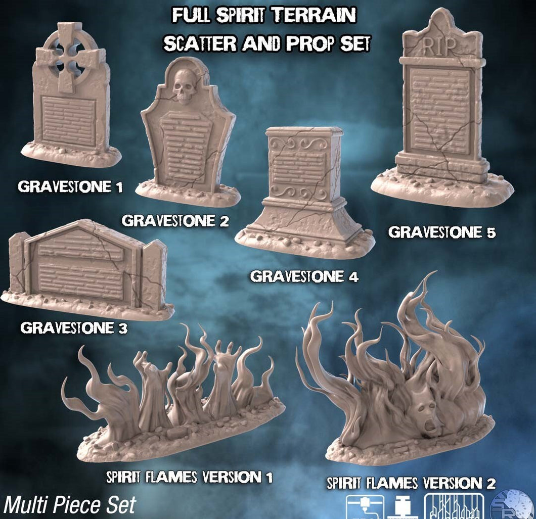 Gravestones Terrain Set | Haunted Graveyard Terrain | Gravestone/Headstone Terrain | Spooky Spirit Terrain | Scary Terrain | DnD| 5e | 32mm