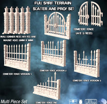 Load image into Gallery viewer, Graveyard Terrain Set 4 | Graveyard Fence Terrain w/ Holes for Magnets | Haunted | Spooky Spirit Terrain | Scary | Dungeons and Dragons
