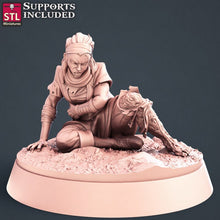 Load image into Gallery viewer, Injured Villager Set - Hurt Townsfolk - Peasant Set - Tabletop Terrain/Scatter Terrain/Miniatures Terrain/Dungeons and Dragons/Pathfinder/5E
