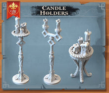 Load image into Gallery viewer, Candles/Burning Candles/Candleabra - Tabletop Terrain | Scatter Terrain | Miniatures | Dungeons and Dragons | Pathfinder | RPG Terrain
