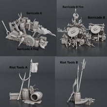 Load image into Gallery viewer, Riot Miniature Set | Rioters | Protestors | Townsfolk Riot | Riot Barricade | Tabletop Terrain/DnD/Miniatures/Pathfinder/5th Edition
