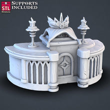 Load image into Gallery viewer, Royal Court Terrain Miniature Set | Throne Room | Royalty | Throne | Royal Furniture | Fancy Bed | 5e |Tabletop Terrain/DnD/Pathfinder
