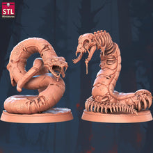 Load image into Gallery viewer, Giant Snake Miniature Set | Undead Snake | Ghoul Snake | Poisonous Snake | DnD | Dungeons and Dragons | 5e | Scatter Terrain
