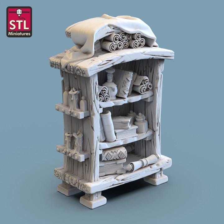 Bookshelf/Library/Desk/Stool - Tabletop Terrain | Scatter Terrain | Miniatures Terrain | Dungeons and Dragons | Pathfinder | RPG Terrain