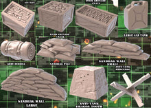 Load image into Gallery viewer, Warzone Terrain Set 3 | Battlefield Scatter Terrain | World War 2 Terrain | Bolt Action Scatter Terrain | Gun Crates | Sandbags | Anti-Tank
