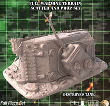 Load image into Gallery viewer, Warzone Terrain Set 4 | Battlefield Terrain | World War 2 Terrain | Bolt Action Terrain | Explosions | Craters | Destroyed Tank |Barbed Wire
