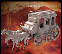 Load image into Gallery viewer, Western Terrain Set 1 | Horse Drawn Carriage | Stagecoach | Wagon | Horse | Wanted Sign | Hay Bale | Western Terrain | RPG Terrain | 32mm
